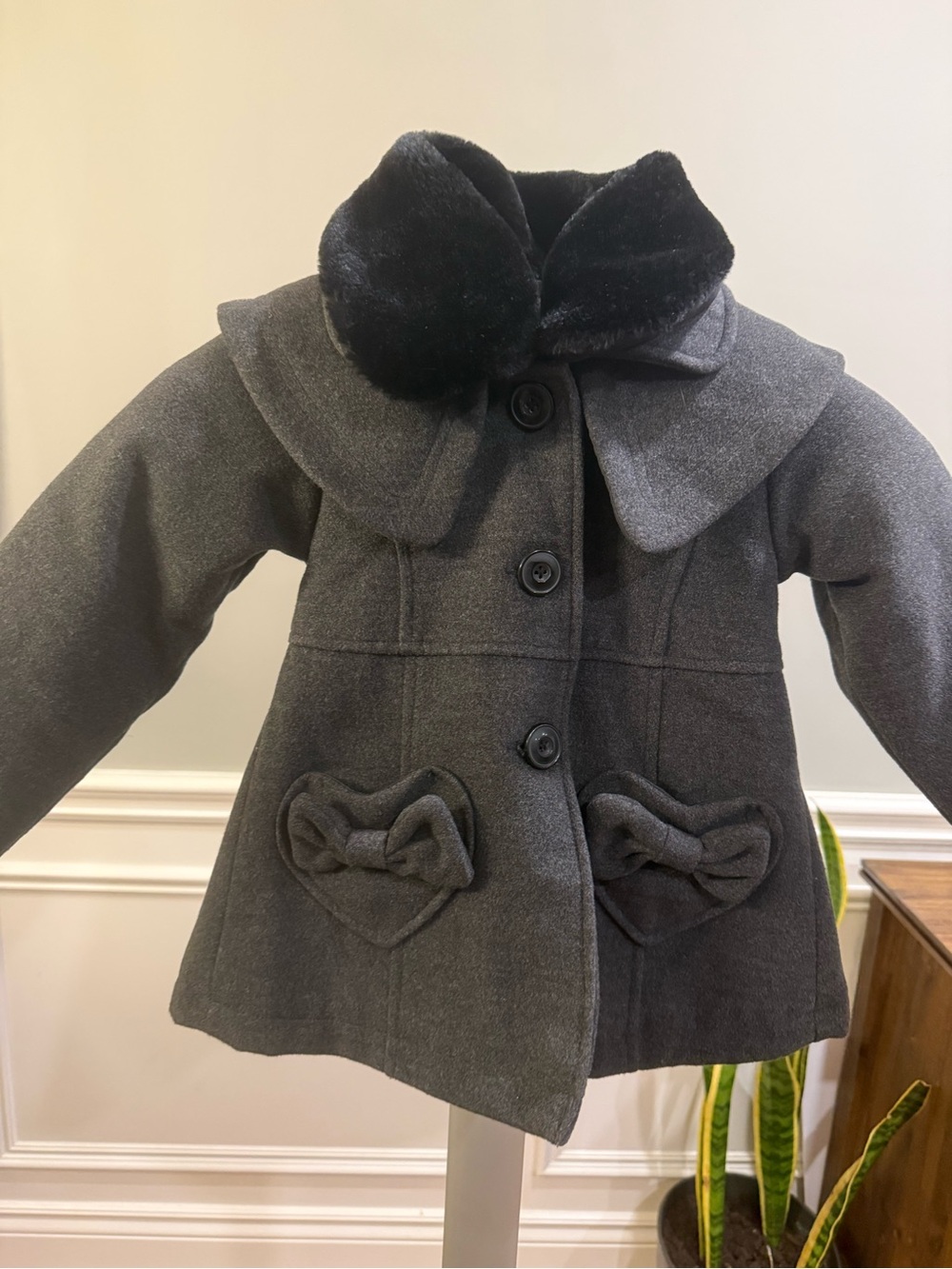 London Fog F.O.G. Girls Gray Quilted Insulated Winter Dress Coat Faux Fur 5
